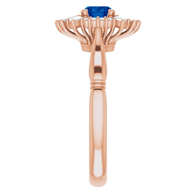 14K Rose Natural Blue Sapphire & 1/4 CTW Natural Diamond Ring