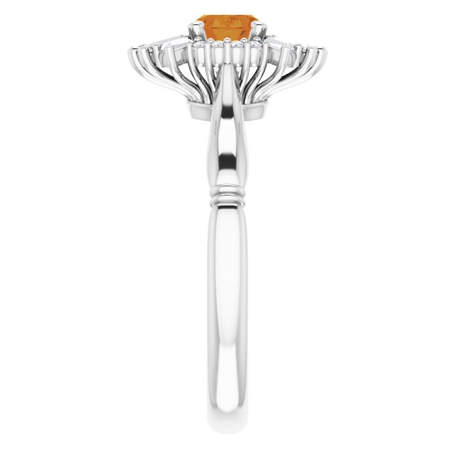 14K White Natural Citrine & 1/4 CTW Natural Diamond Ring