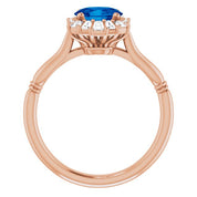 14K Rose Natural Blue Sapphire & 1/4 CTW Natural Diamond Ring