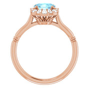 14K Rose Natural Aquamarine & 1/4 CTW Natural Diamond Ring