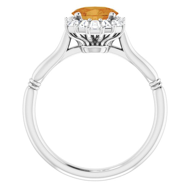 14K White Natural Citrine & 1/4 CTW Natural Diamond Ring