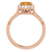 14K Rose Natural Citrine & 1/4 CTW Natural Diamond Ring