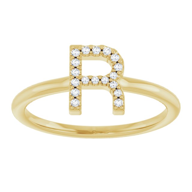 14K Yellow .06 CTW Natural Diamond Initial R Ring