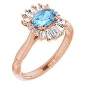 14K Rose Natural Aquamarine & 1/4 CTW Natural Diamond Ring