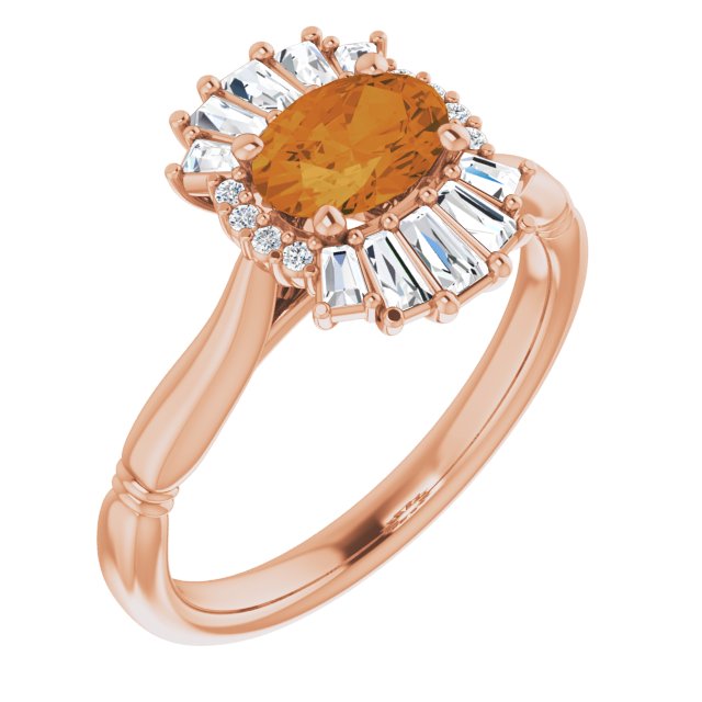 14K Rose Natural Citrine & 1/4 CTW Natural Diamond Ring