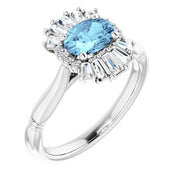 14K White Natural Aquamarine & 1/4 CTW Natural Diamond Ring
