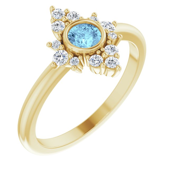 14K Yellow Natural Aquamarine & 1/5 CTW Natural Diamond Ring
