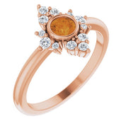 14K Rose Natural Citrine & 1/5 CTW Natural Diamond Ring
