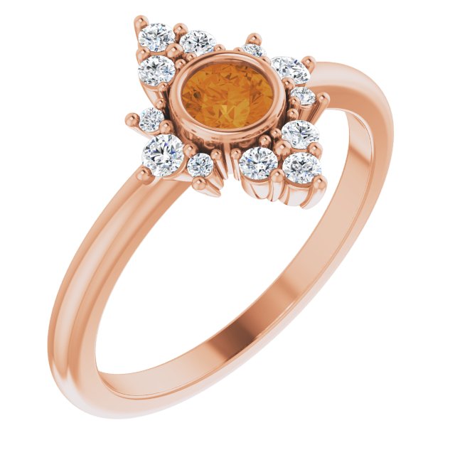 14K Rose Natural Citrine & 1/5 CTW Natural Diamond Ring