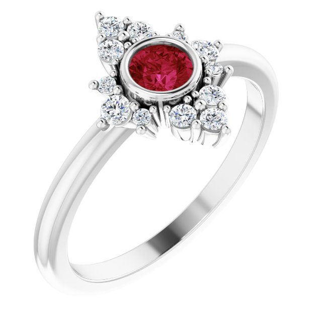 Sterling Silver Lab-Grown Ruby & 1/5 CTW Natural Diamond Ring