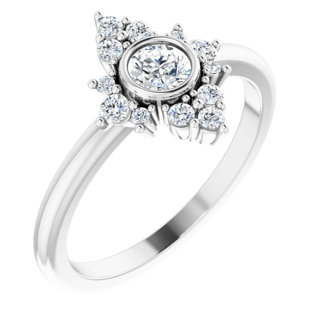 14K White Natural White Sapphire & 1/5 CTW Natural Diamond Ring