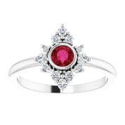 14K White Lab-Grown Ruby & 1/5 CTW Natural Diamond Ring