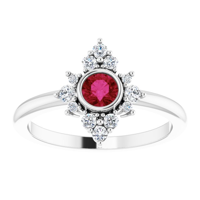 14K White Lab-Grown Ruby & 1/5 CTW Natural Diamond Ring