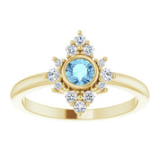 14K Yellow Natural Aquamarine & 1/5 CTW Natural Diamond Ring