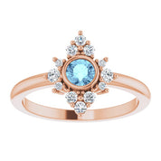 14K Rose Natural Aquamarine & 1/5 CTW Natural Diamond Ring