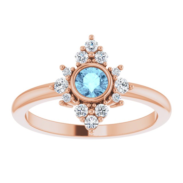 14K Rose Natural Aquamarine & 1/5 CTW Natural Diamond Ring