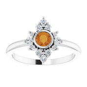 14K White Natural Citrine & 1/5 CTW Natural Diamond Ring