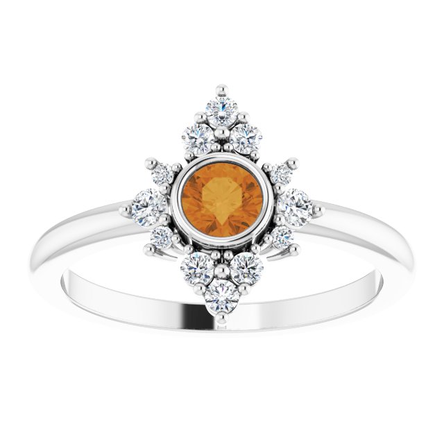 14K White Natural Citrine & 1/5 CTW Natural Diamond Ring