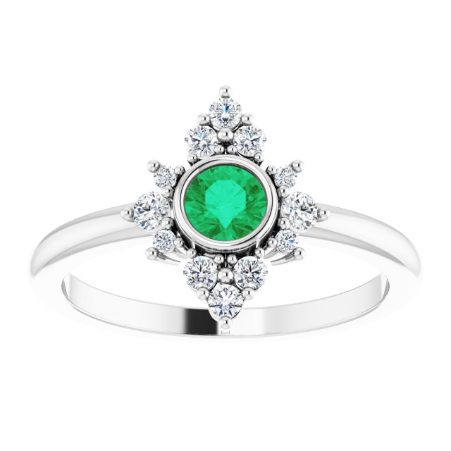 Sterling Silver Lab-Grown Emerald & 1/5 CTW Natural Diamond Ring