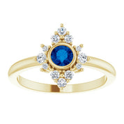 14K Yellow Natural Blue Sapphire & 1/5 CTW Natural Diamond Ring