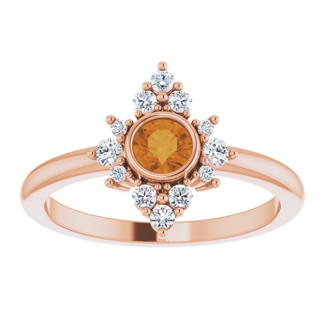 14K Rose Natural Citrine & 1/5 CTW Natural Diamond Ring