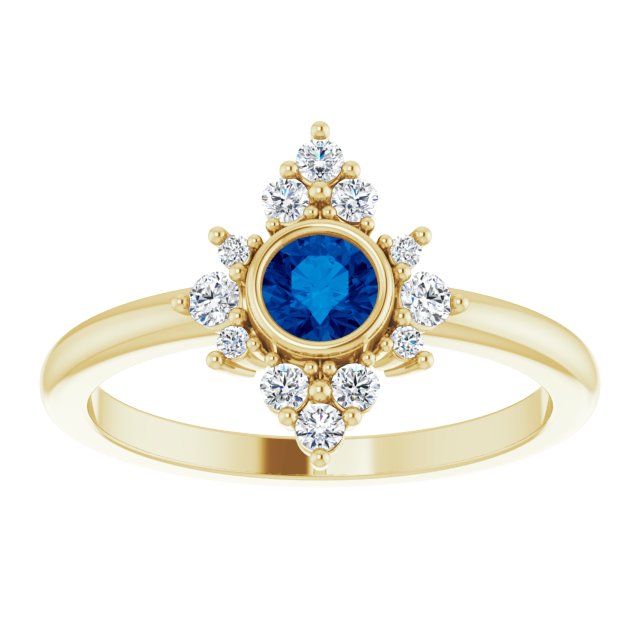 14K Yellow Lab-Grown Blue Sapphire & 1/5 CTW Natural Diamond Ring