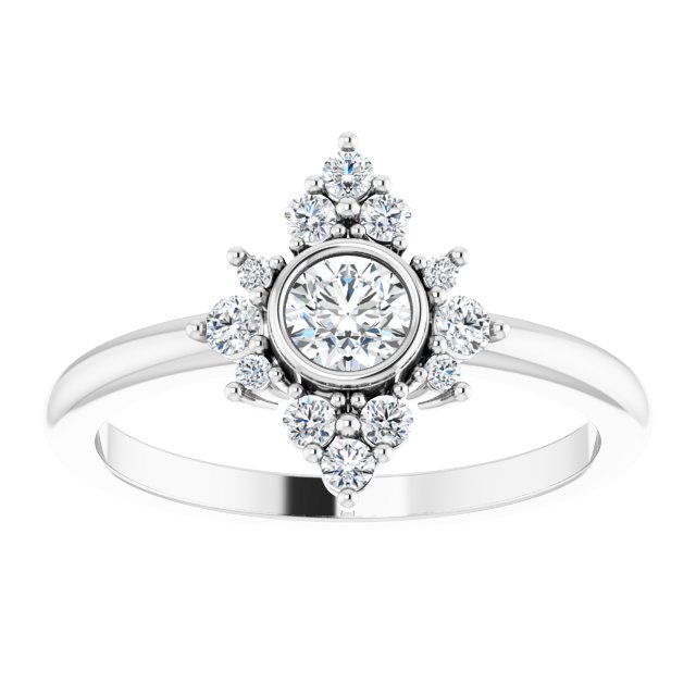 14K White Natural White Sapphire & 1/5 CTW Natural Diamond Ring