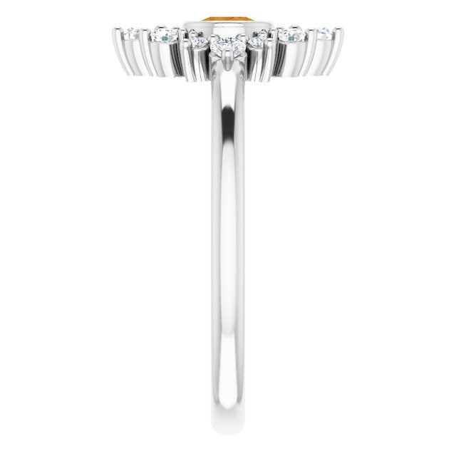 14K White Natural Citrine & 1/5 CTW Natural Diamond Ring