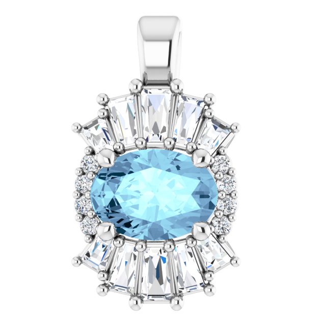 Sterling Silver Natural Aquamarine & 1/3 CTW Natural Diamond Pendant