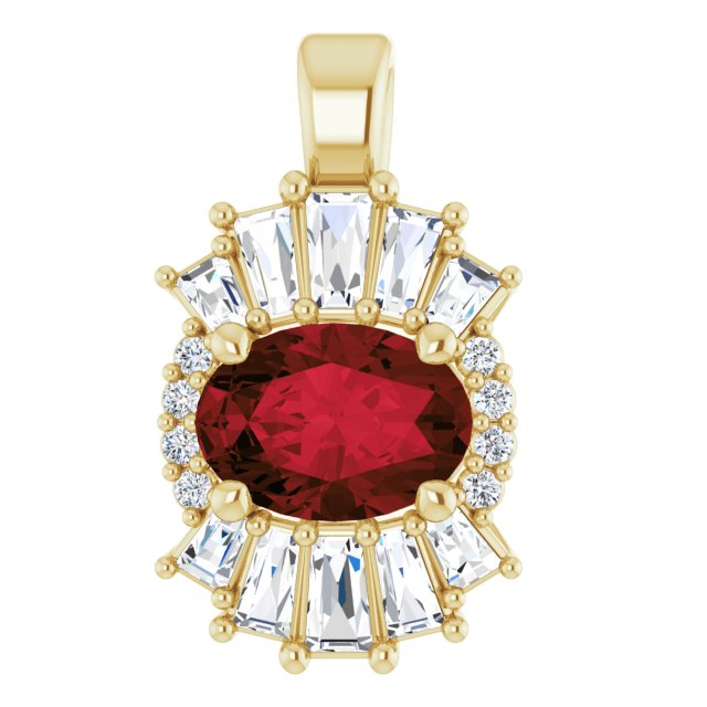 14K Yellow Natural Mozambique Garnet & 1/3 CTW Natural Diamond Pendant