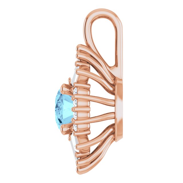 14K Rose Natural Aquamarine & 1/3 CTW Natural Diamond Pendant