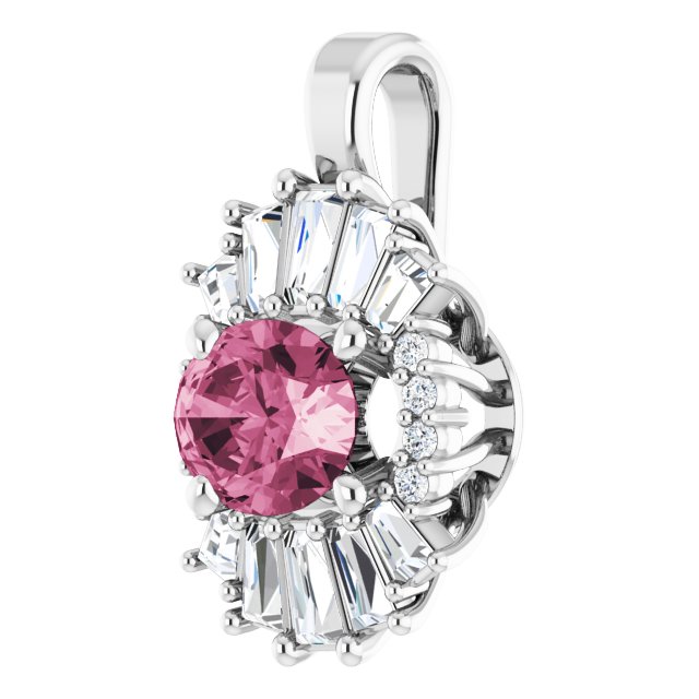 Sterling Silver Natural Pink Tourmaline & 1/3 CTW Natural Diamond Pendant