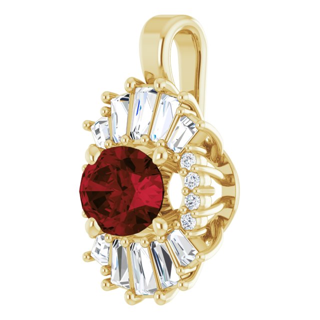 14K Yellow Natural Mozambique Garnet & 1/3 CTW Natural Diamond Pendant