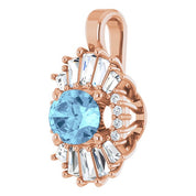 14K Rose Natural Aquamarine & 1/3 CTW Natural Diamond Pendant