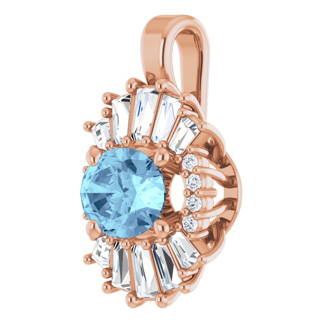 14K Rose Natural Aquamarine & 1/3 CTW Natural Diamond Pendant