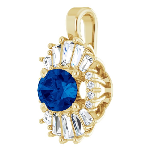 14K Yellow Natural Blue Sapphire & 1/3 CTW Natural Diamond Pendant