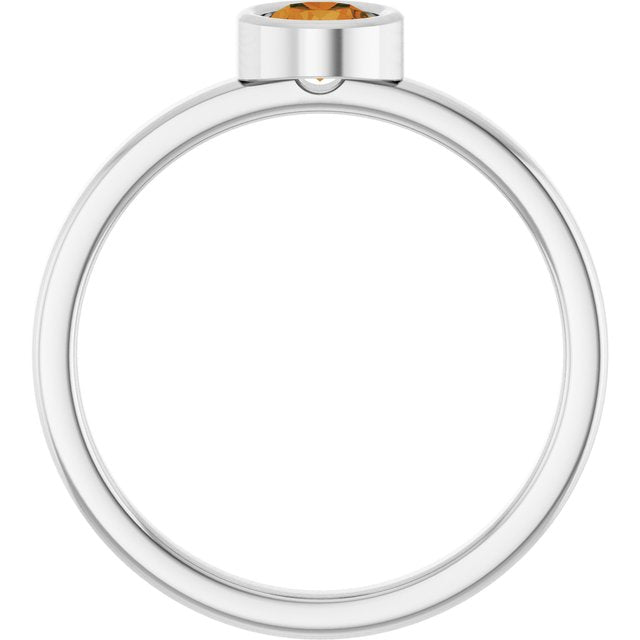 14K White 4.5 mm Natural Citrine Ring