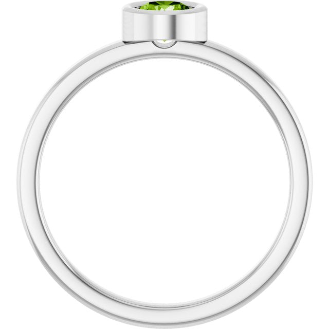14K White 4.5 mm Natural Peridot Ring