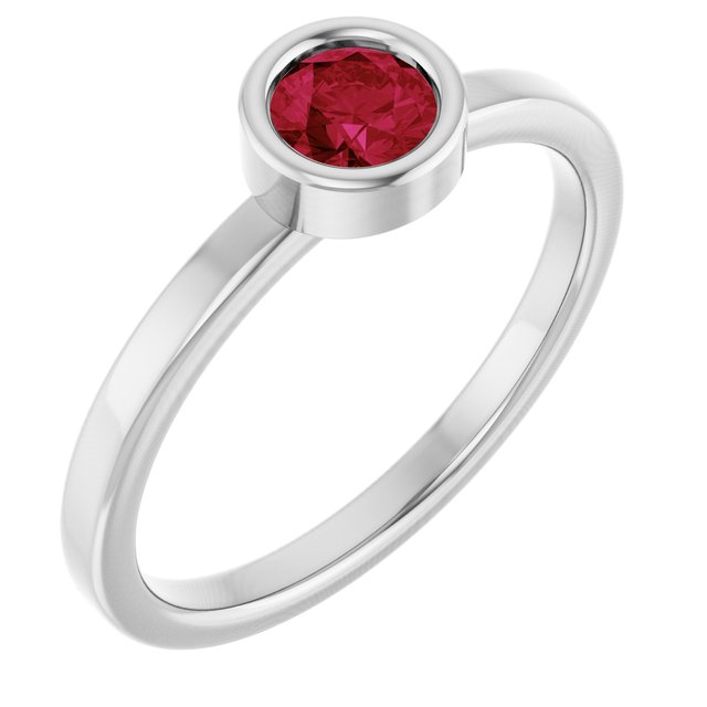 14K White 4.5 mm Lab-Grown Ruby Ring