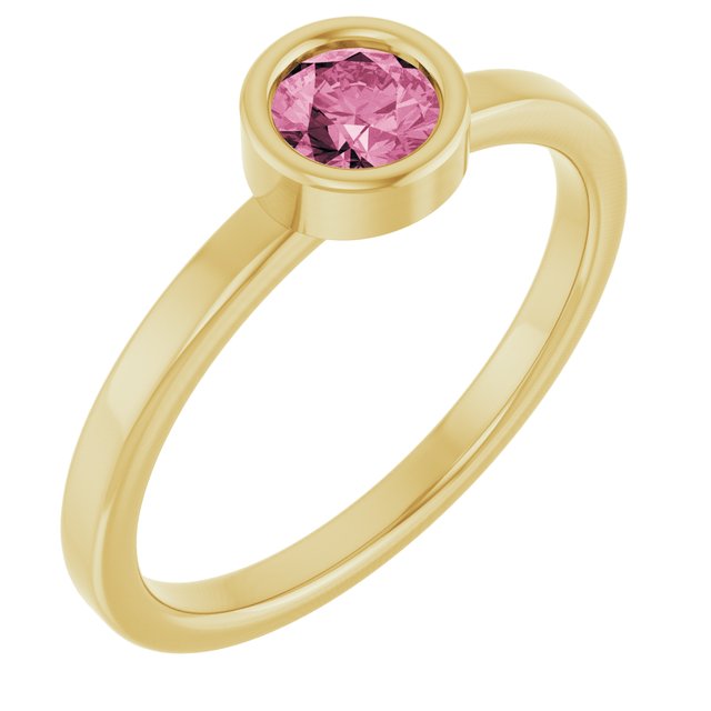 14K Yellow 4.5 mm Natural Pink Tourmaline Ring