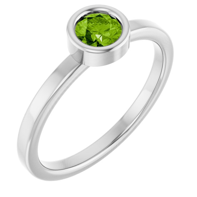 14K White 4.5 mm Natural Peridot Ring