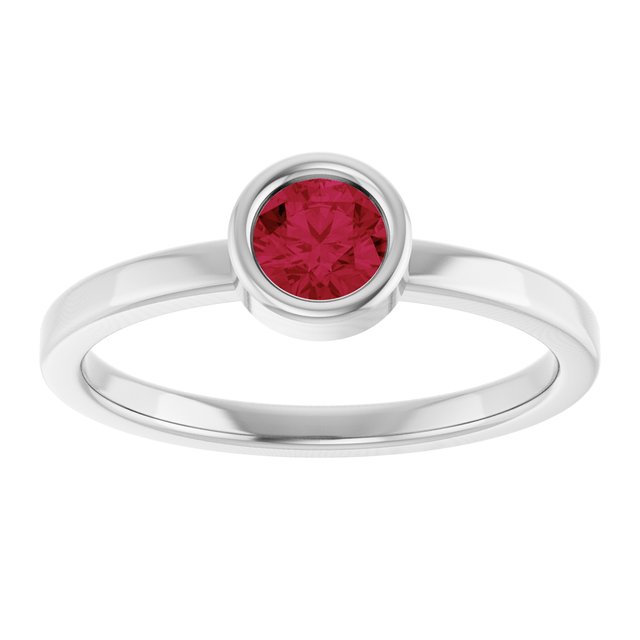 14K White 4.5 mm Natural Ruby Ring