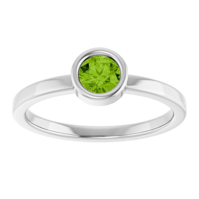 14K White 4.5 mm Natural Peridot Ring