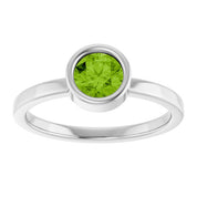 14K White 5.5 mm Natural Peridot Ring