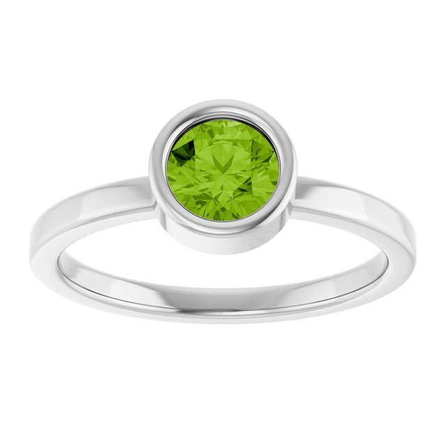 14K White 5.5 mm Natural Peridot Ring