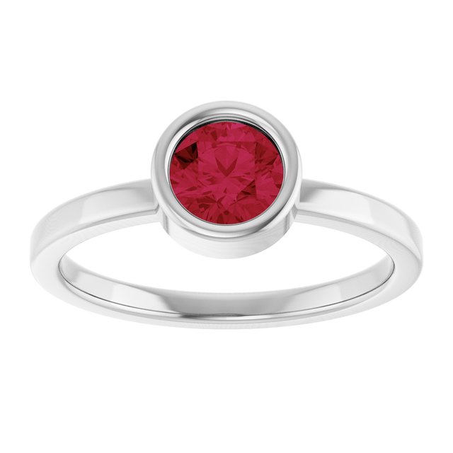 14K White 5.5 mm Natural Ruby Ring