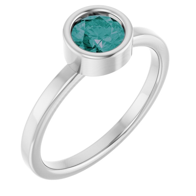 Rhodium-Plated Sterling Silver 5.5 mm Lab-Grown Alexandrite Ring