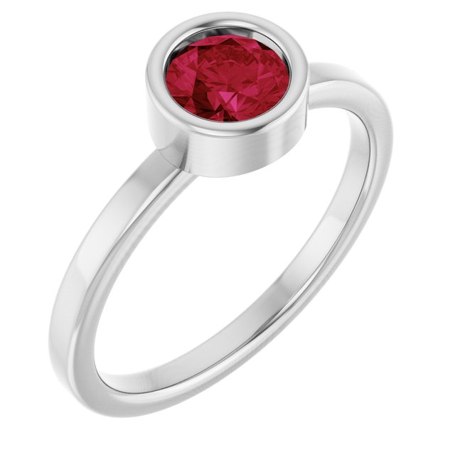 14K White 5.5 mm Lab-Grown Ruby Ring