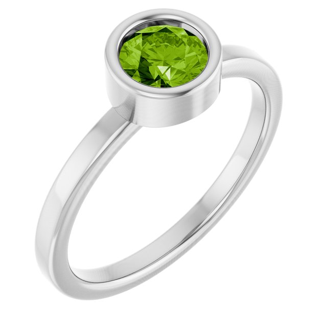 14K White 5.5 mm Natural Peridot Ring
