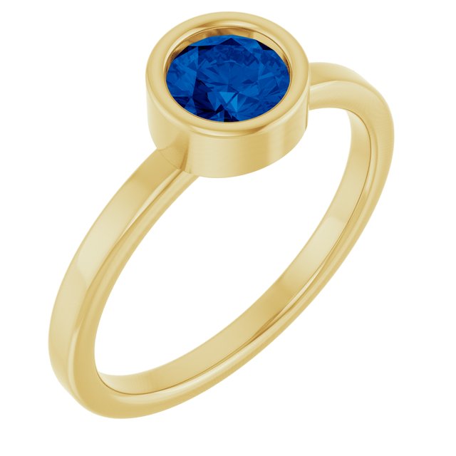 14K Yellow 5.5 mm Natural Blue Sapphire Ring